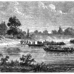 Lenkų savanoriai perplaukia Sanos upę dabartinės Lenkijos teritorijoje, 1863 m.